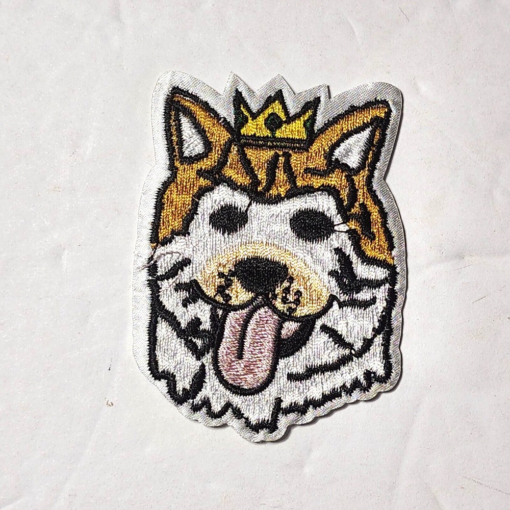 King Shiba Inu Crown Tongue Dog Clothing Patch Embroidered Applique 3" New